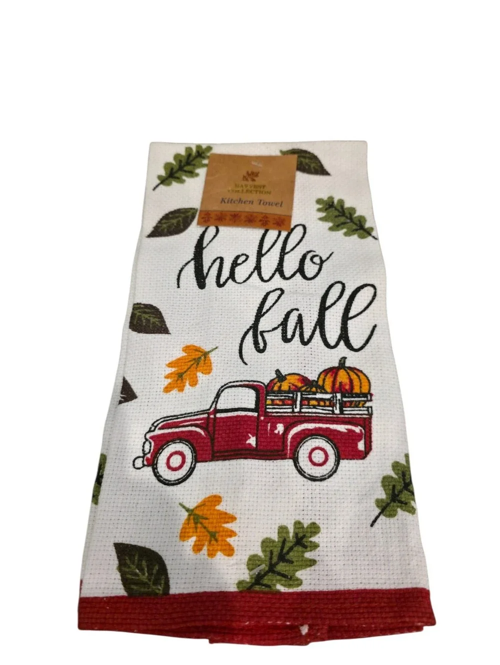 NWT Hello Fall Red Truck Pumpkin Kitchen Towel Farmhouse Autumn Decor